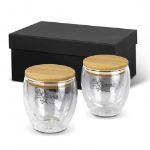Picture of Glass Cup Set of 2 With Bamboo Lid 250ml