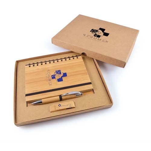 Picture of Eco Bamboo Notebook, Pen, USB Gift Set 